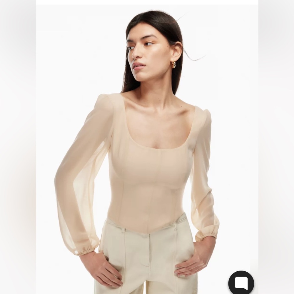 NWT Wilfred Aritzia Grace Sheer Sleeve Top Blouse in White